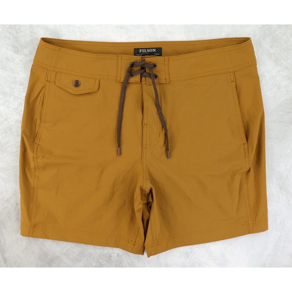 Filson Glacier Bay Trunks Mens 35 Dark Burlap Brown Hybrid Swim Hiking 7.5